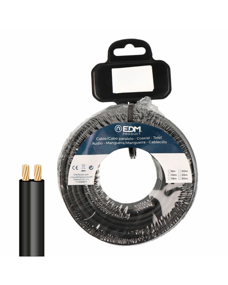 EDM 28712 10m Black Flat Parallel Cable, 2 x 0.75 mm
